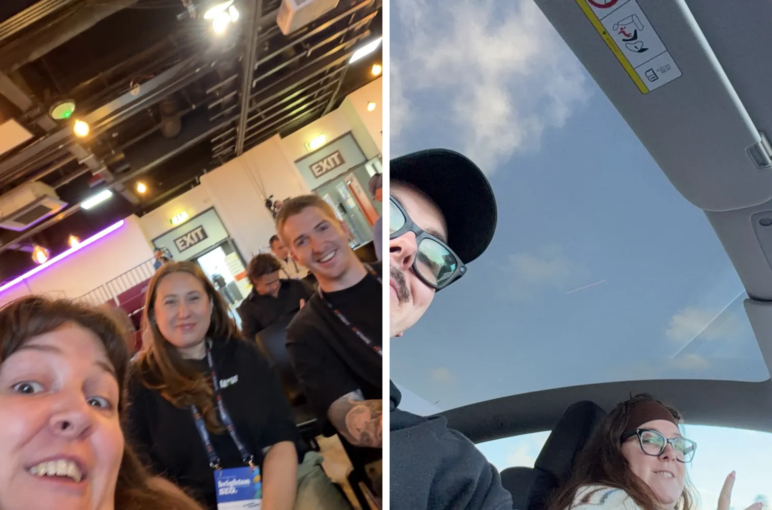 Search Theory team selfie at brightonSEO and a sunroof selfie on the Brighton trip